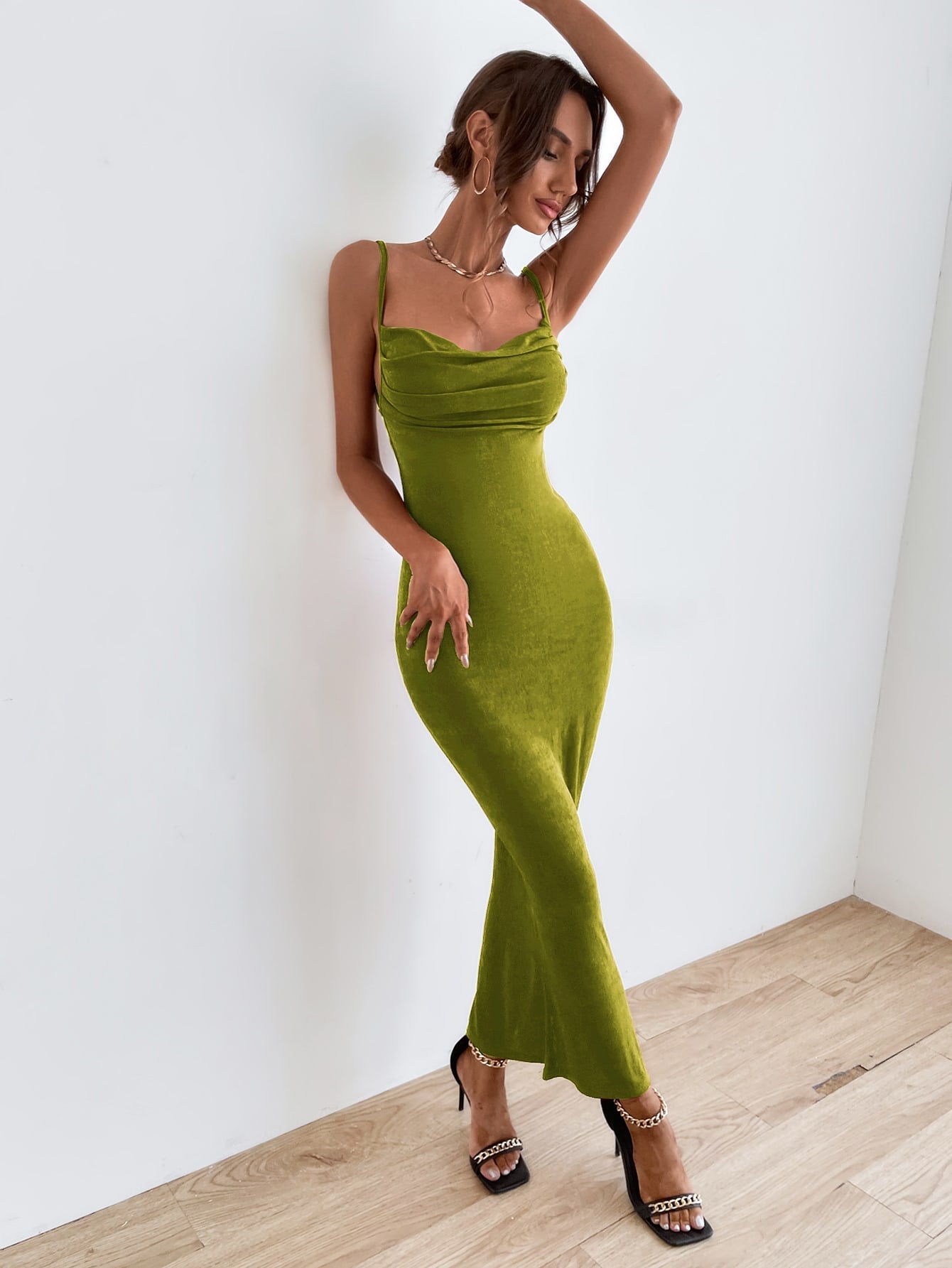 Solid Tie Backless Ruched Dress