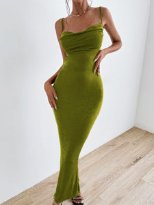 Solid Tie Backless Ruched Dress