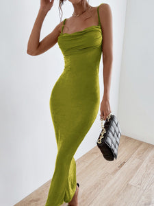 Solid Tie Backless Ruched Dress